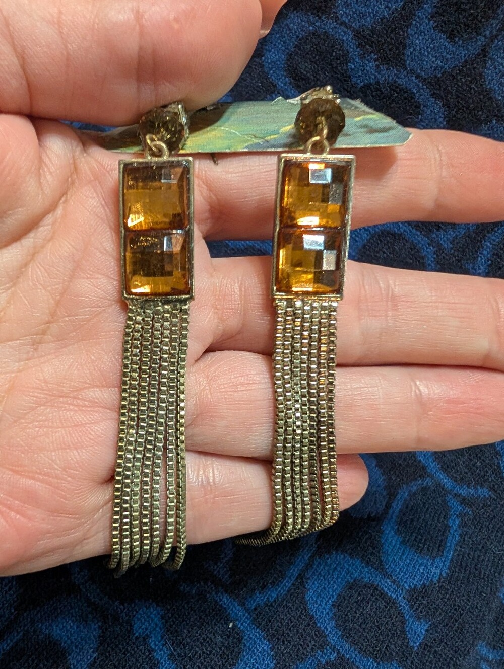 Vintage Gold-Tone Amber Crystal Tassel Drop Earrings - Women Jewelry